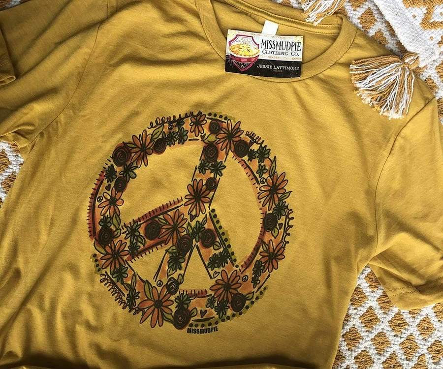 Floral Print Peace Sign Graphic Tee