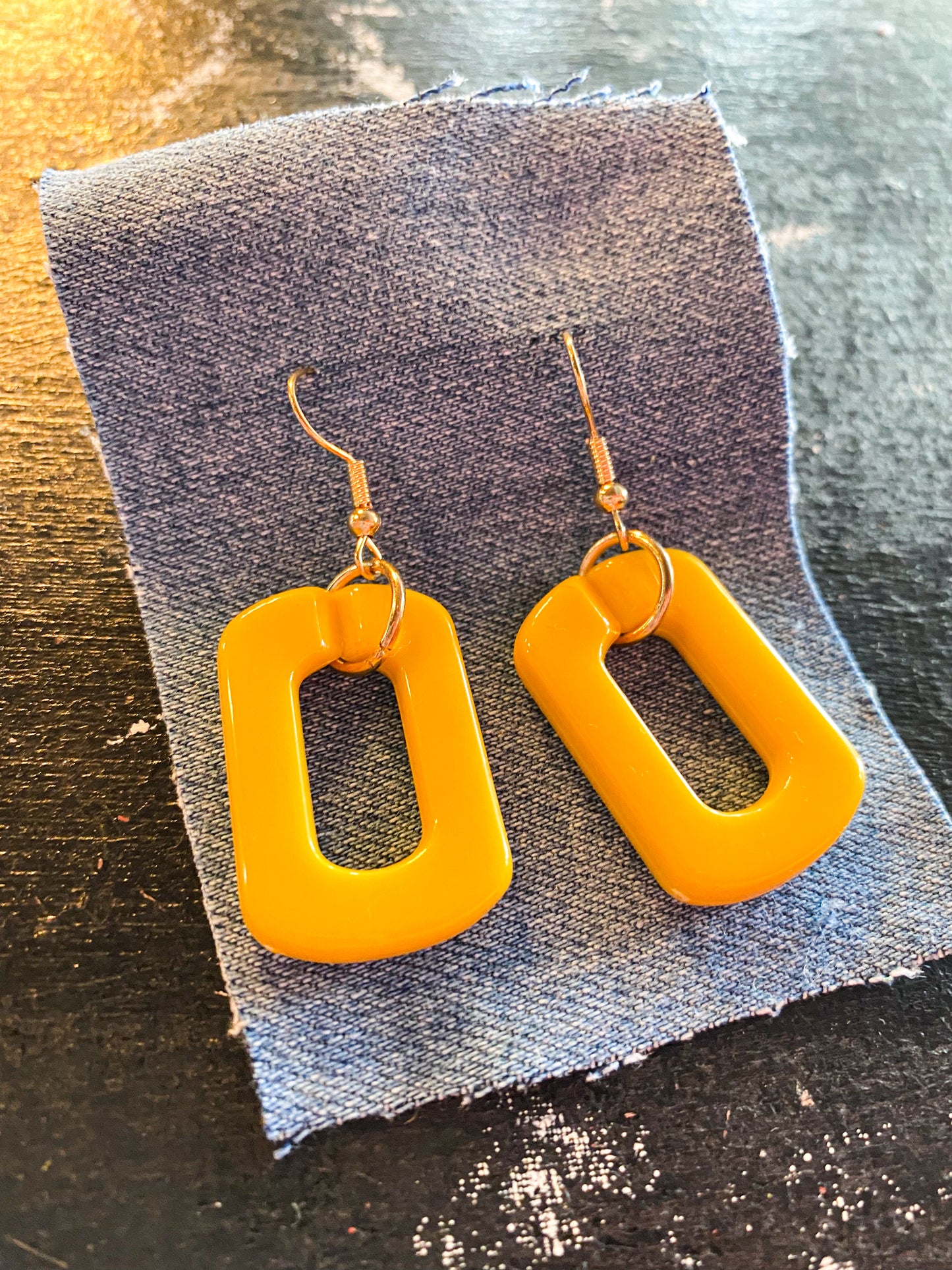 Mustard Yellow Colored Square Earrings