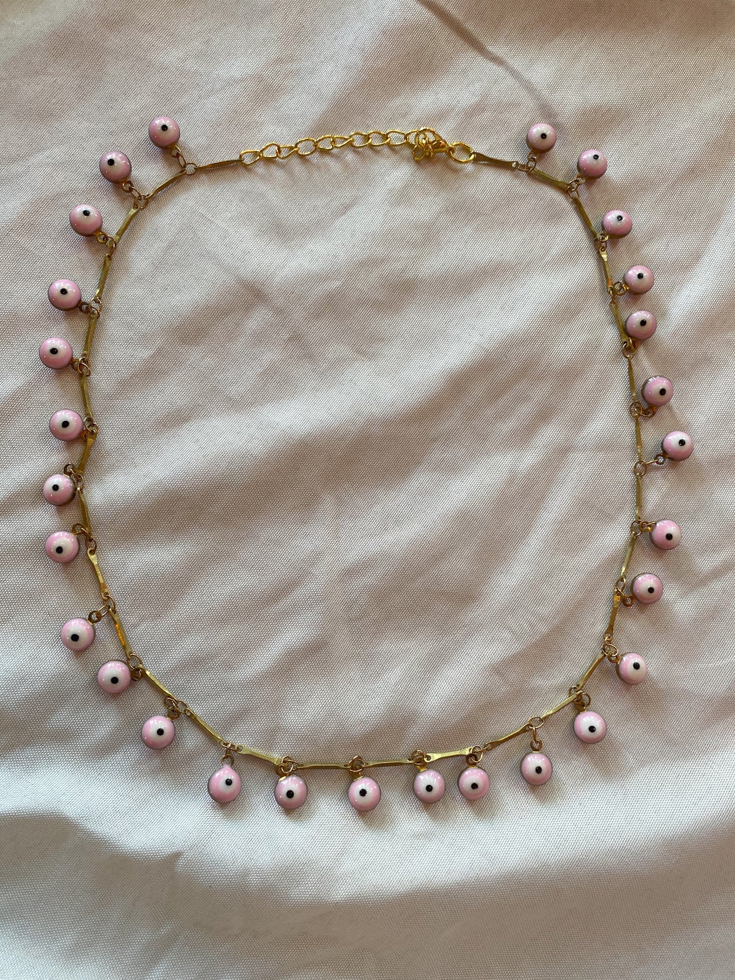 Pink evil eye dangle chain choker necklace
