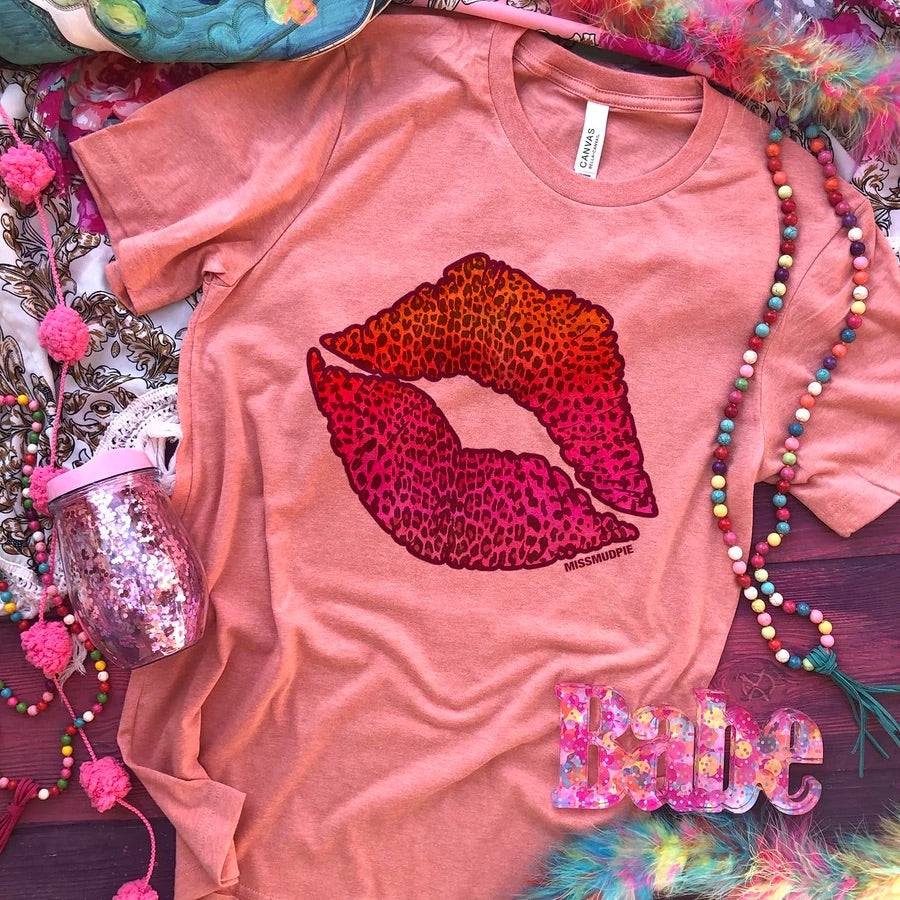 Leopard Print Sunset Lips Pink Graphic Tee