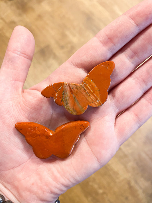 Red Jasper Crystal Butterfly Polished and Sliced Stone Carving