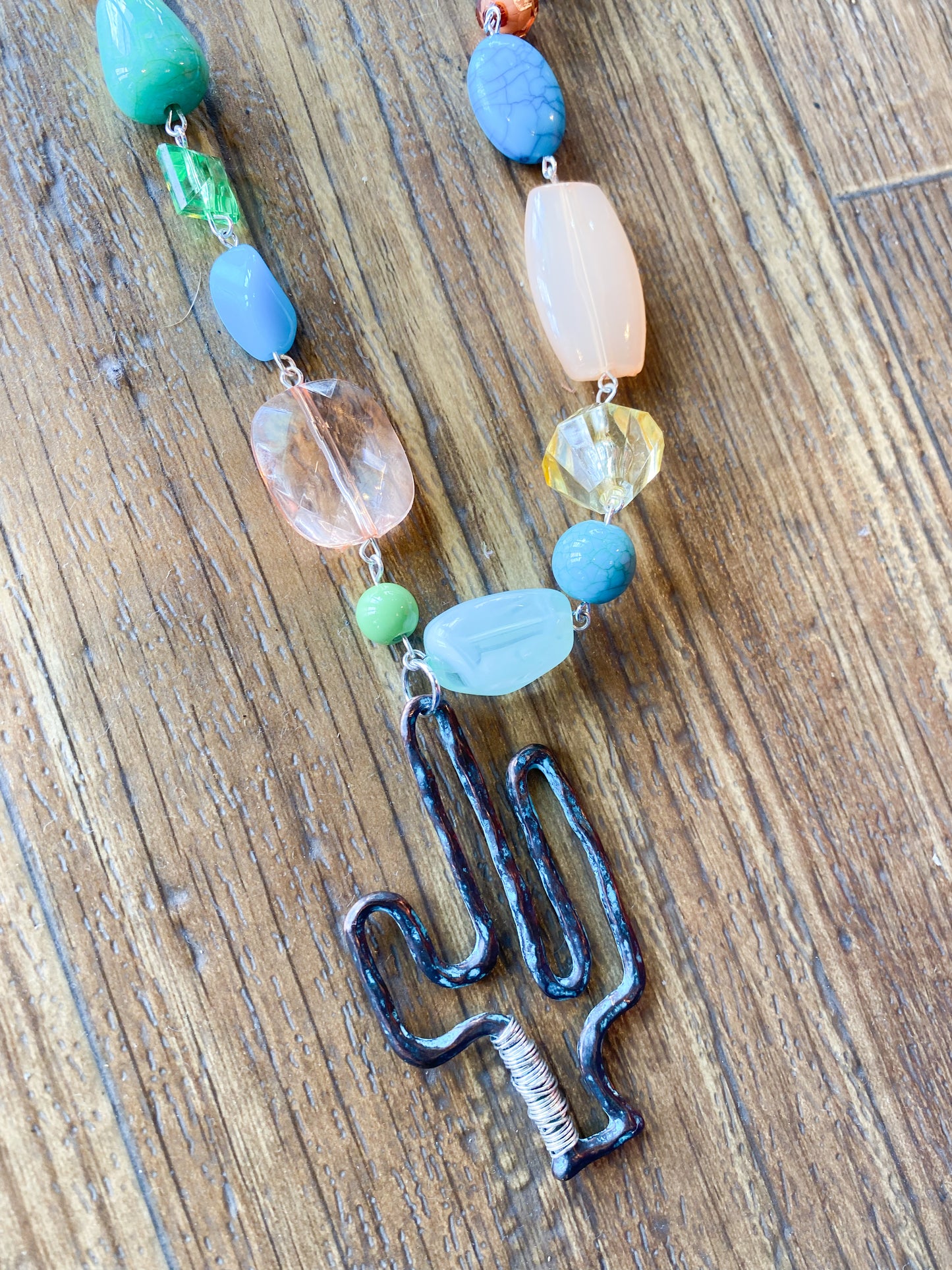 Cactus pendant western beaded necklace