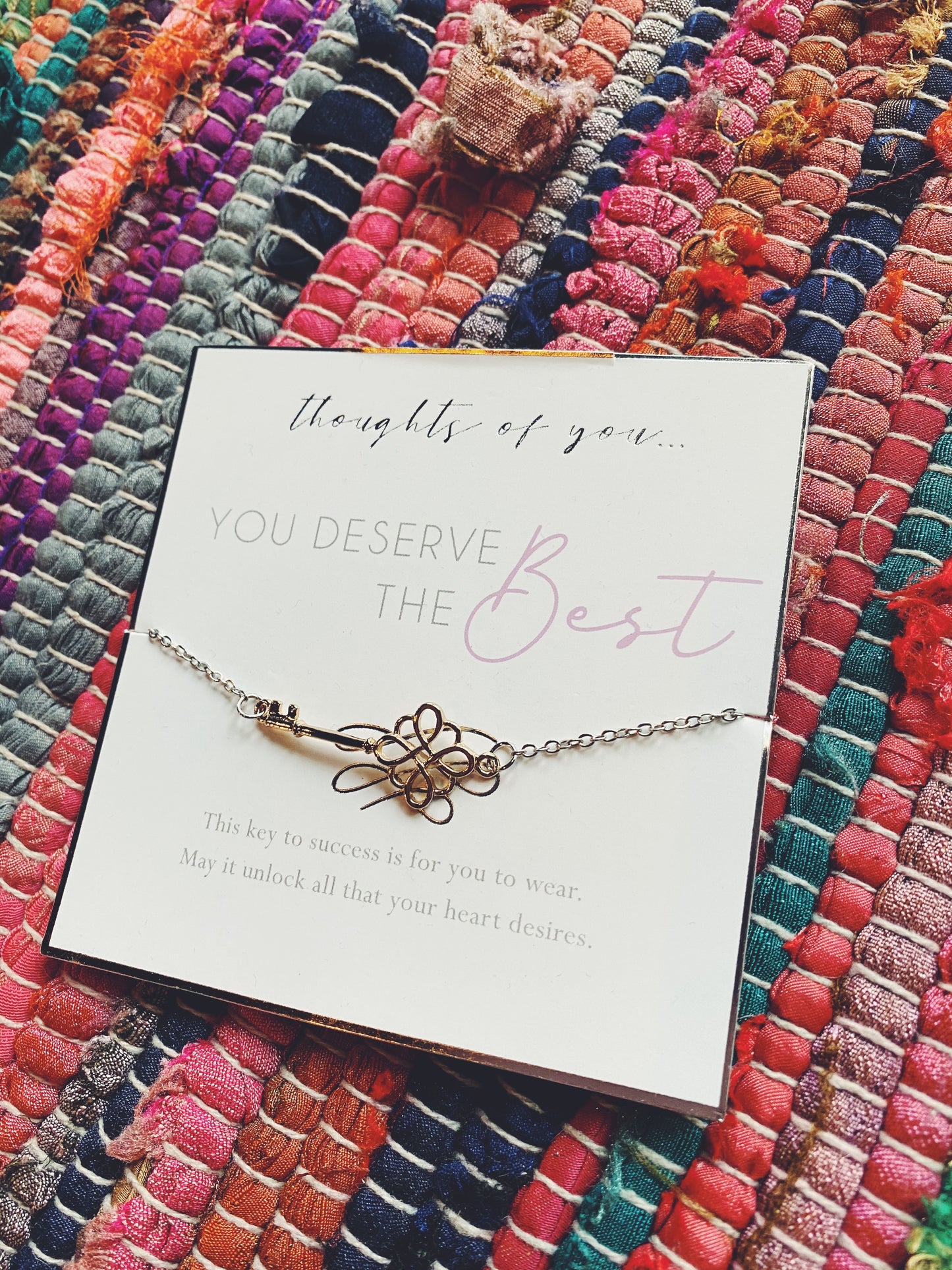 Thoughts of You "You Deserve the Best" Key Charm Chain Bracelet