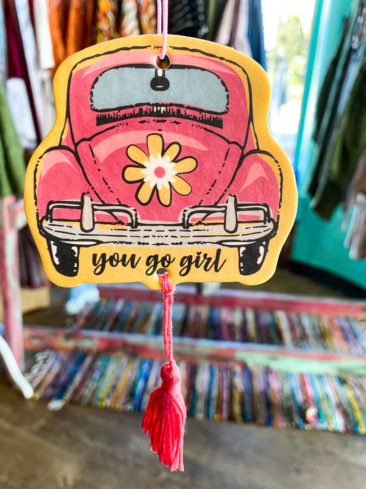Vintage Car You Go Girl Quote Gerbera Scent Air Freshener