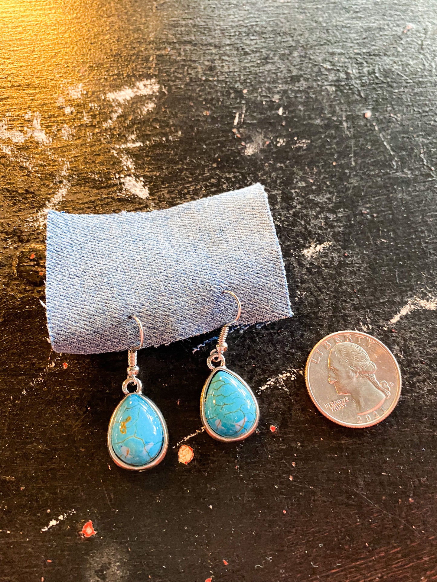 Small Teardrop Shape Turquoise Colored Earrings