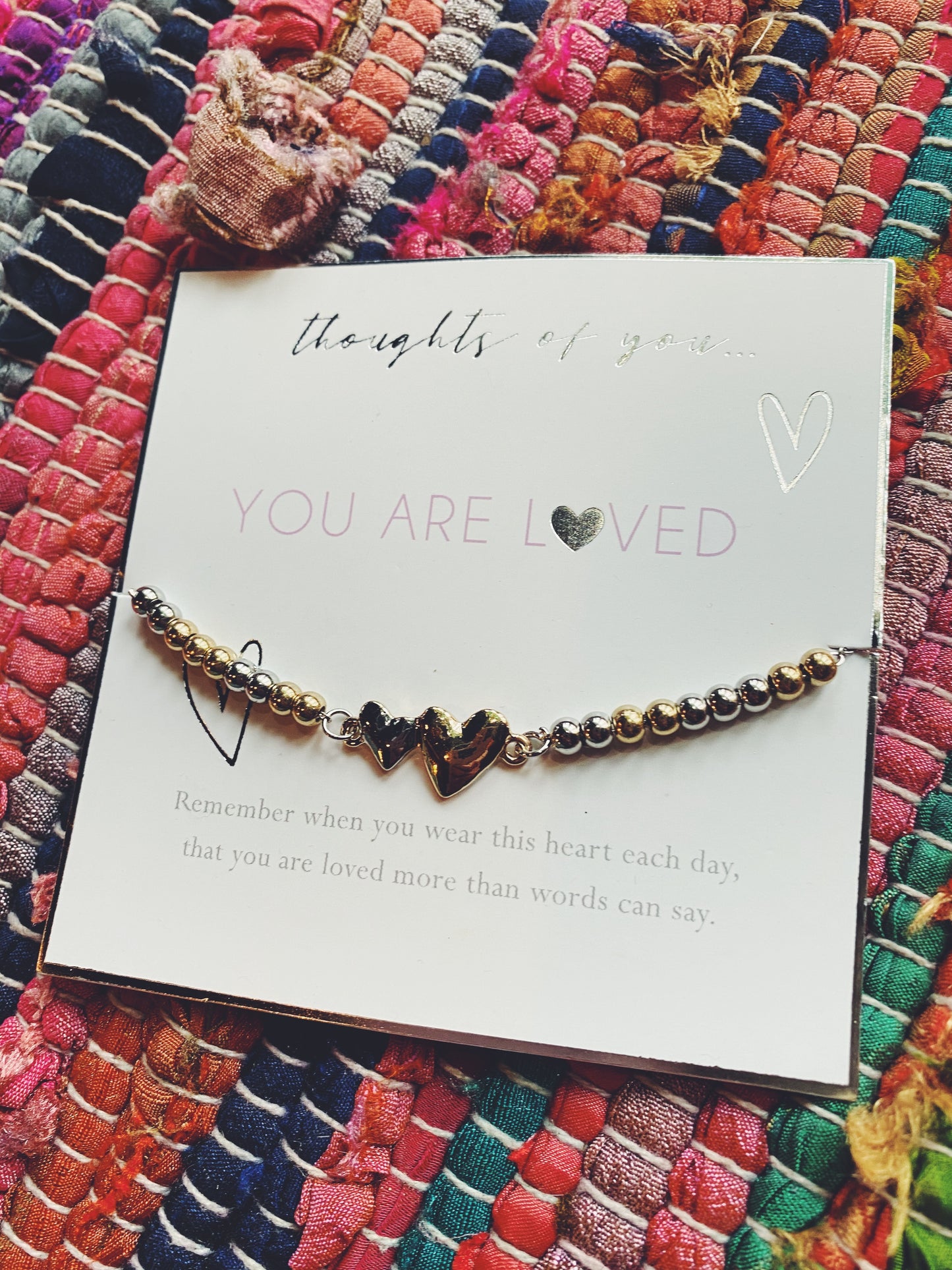 Thoughts of You "You Are Loved" Double Heart Charm Chain Bracelet