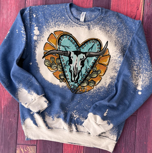 Crooked Horn Bleached Bull Heart Western Graphic Sweatshirt