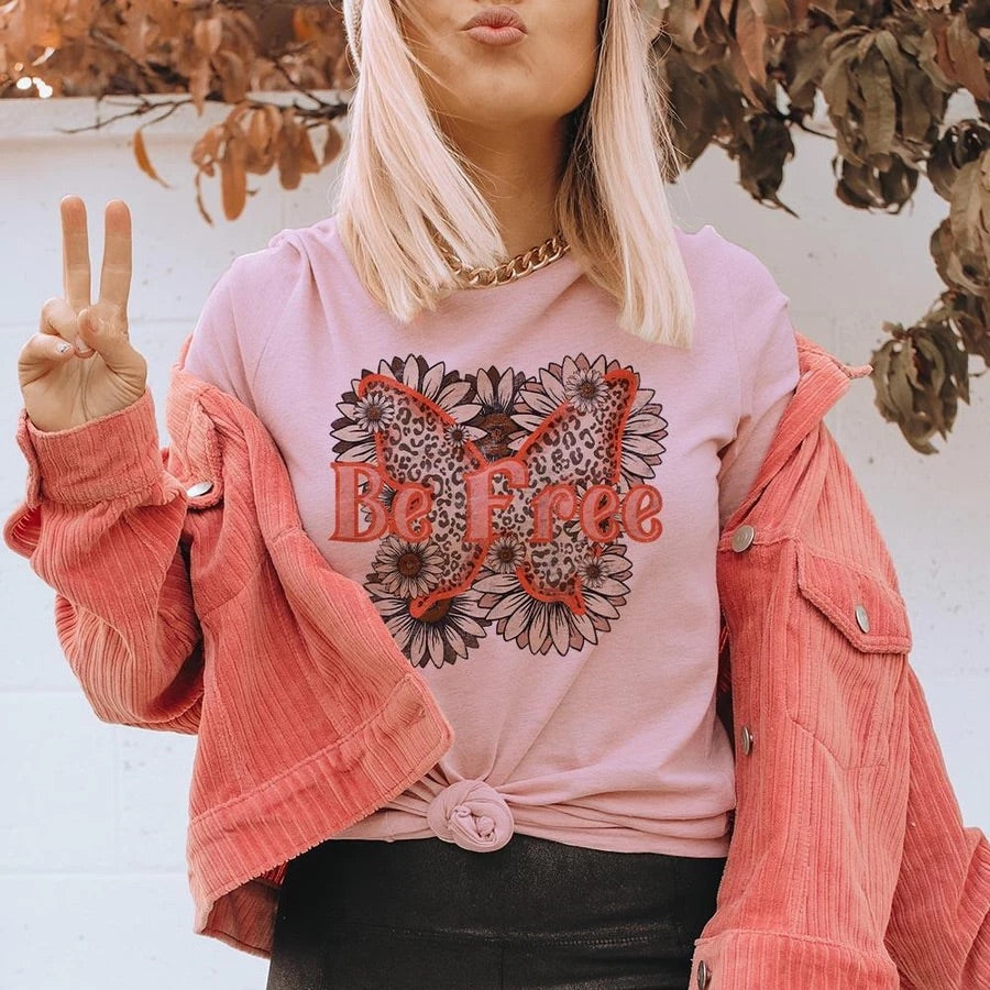 Be Free Butterfly Pink Graphic Tee