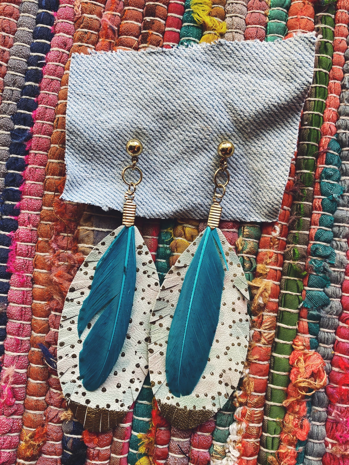 Turquoise Feather Leather Earrings