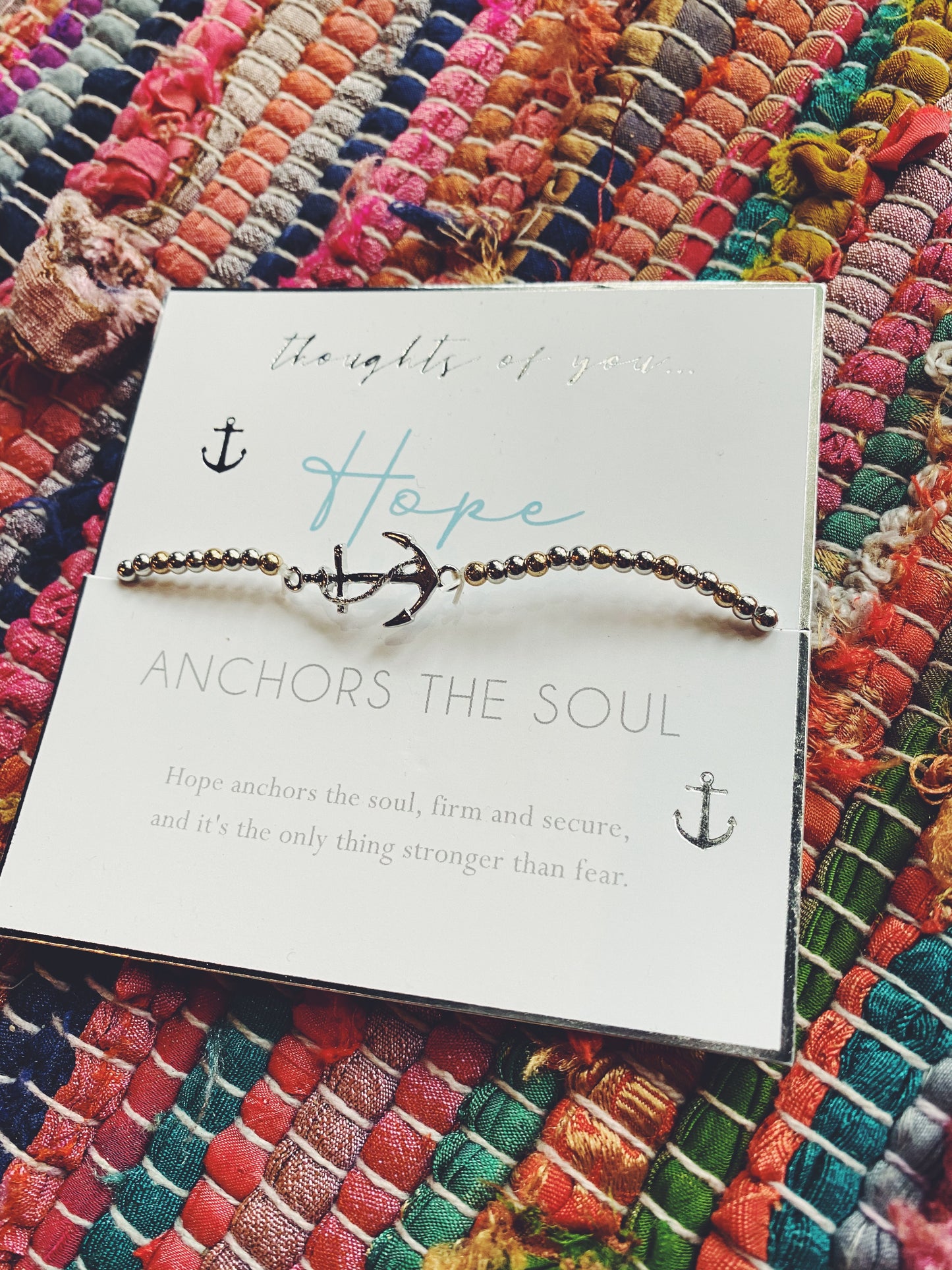 Thoughts of You "Hope Anchors the Soul" Beaded Anchor Charm Bracelet