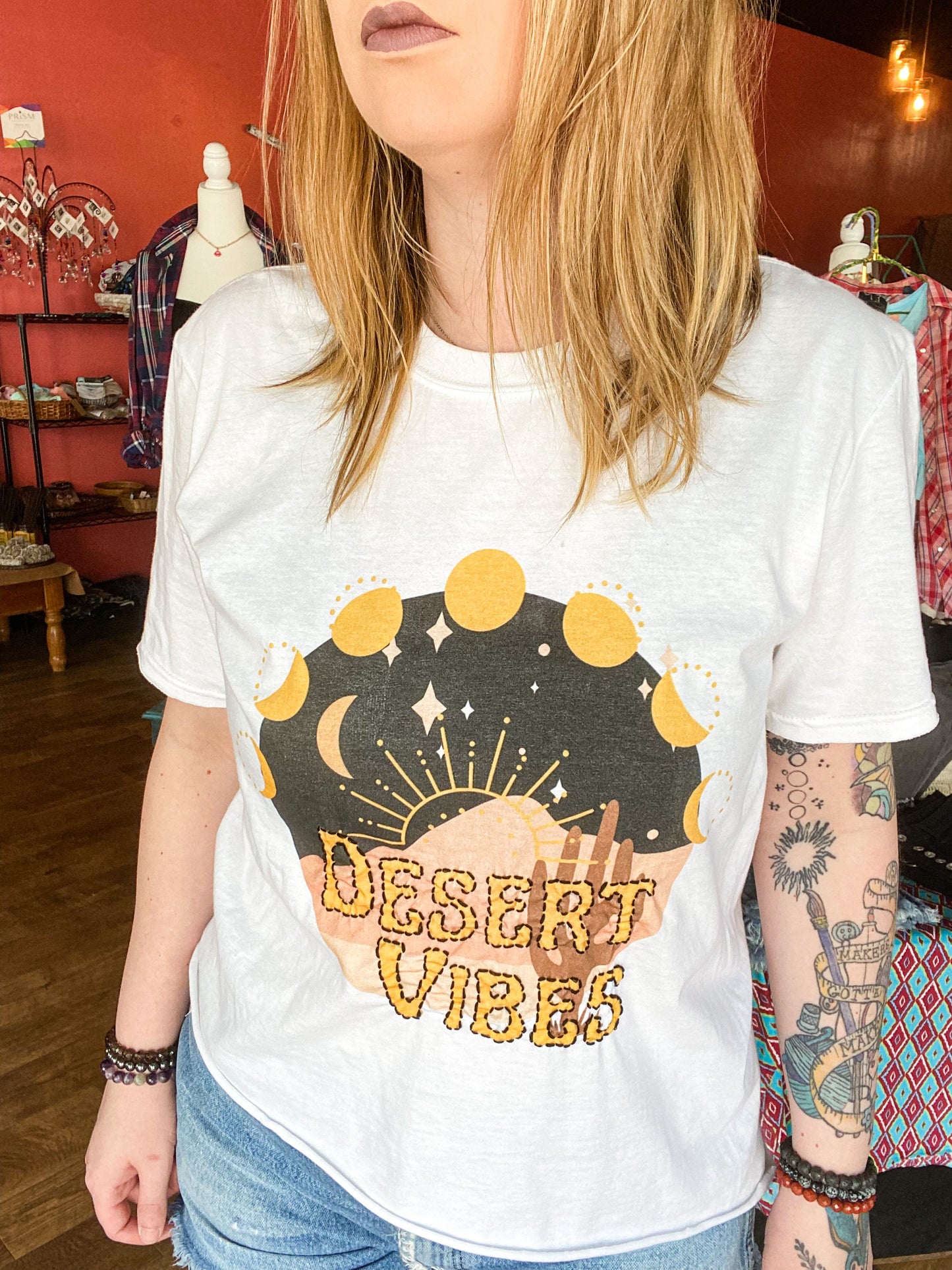 Desert Vibes Embroidered Moon Phase Graphic Tee
