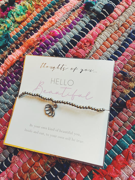 Thoughts of You "Hello Beautiful" Beaded Seashell Charm Bracelet