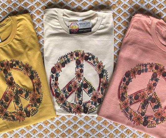 Floral Print Peace Sign Graphic Tee