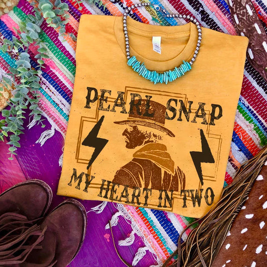 Pearl Snap My Heart Mustard Colored Western Printed Graphic Tee
