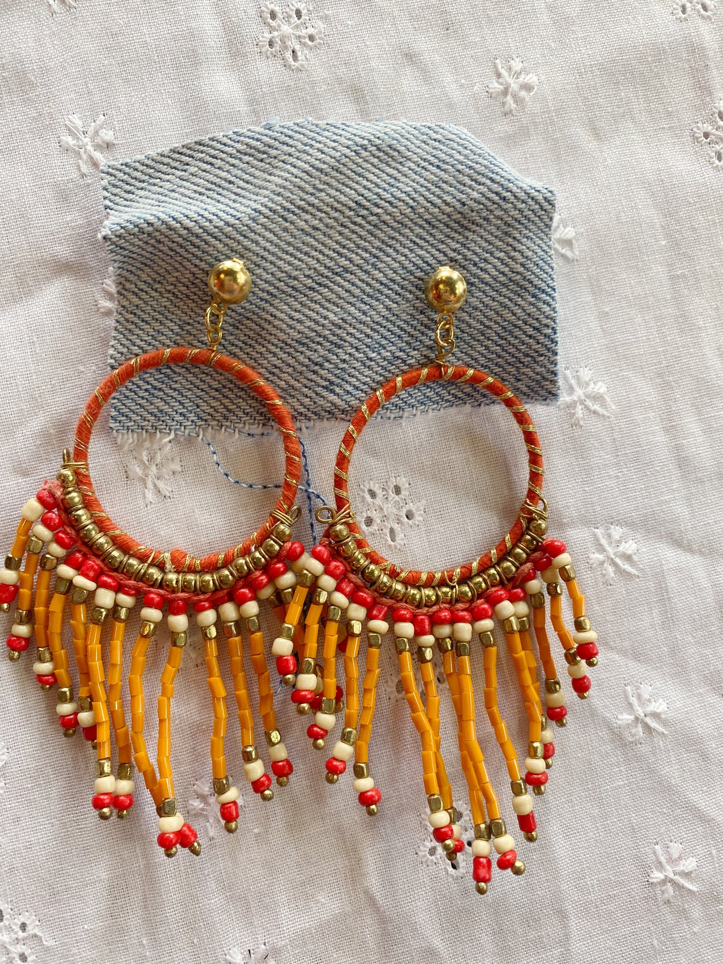 Colorful Metal Hoop Bead Dangle Boho Earrings