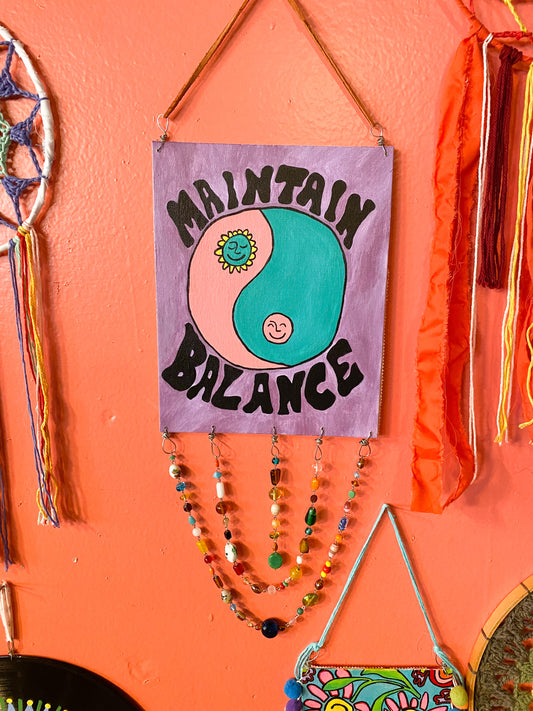 Maintain balance ying Yang painted canvas wall hanging