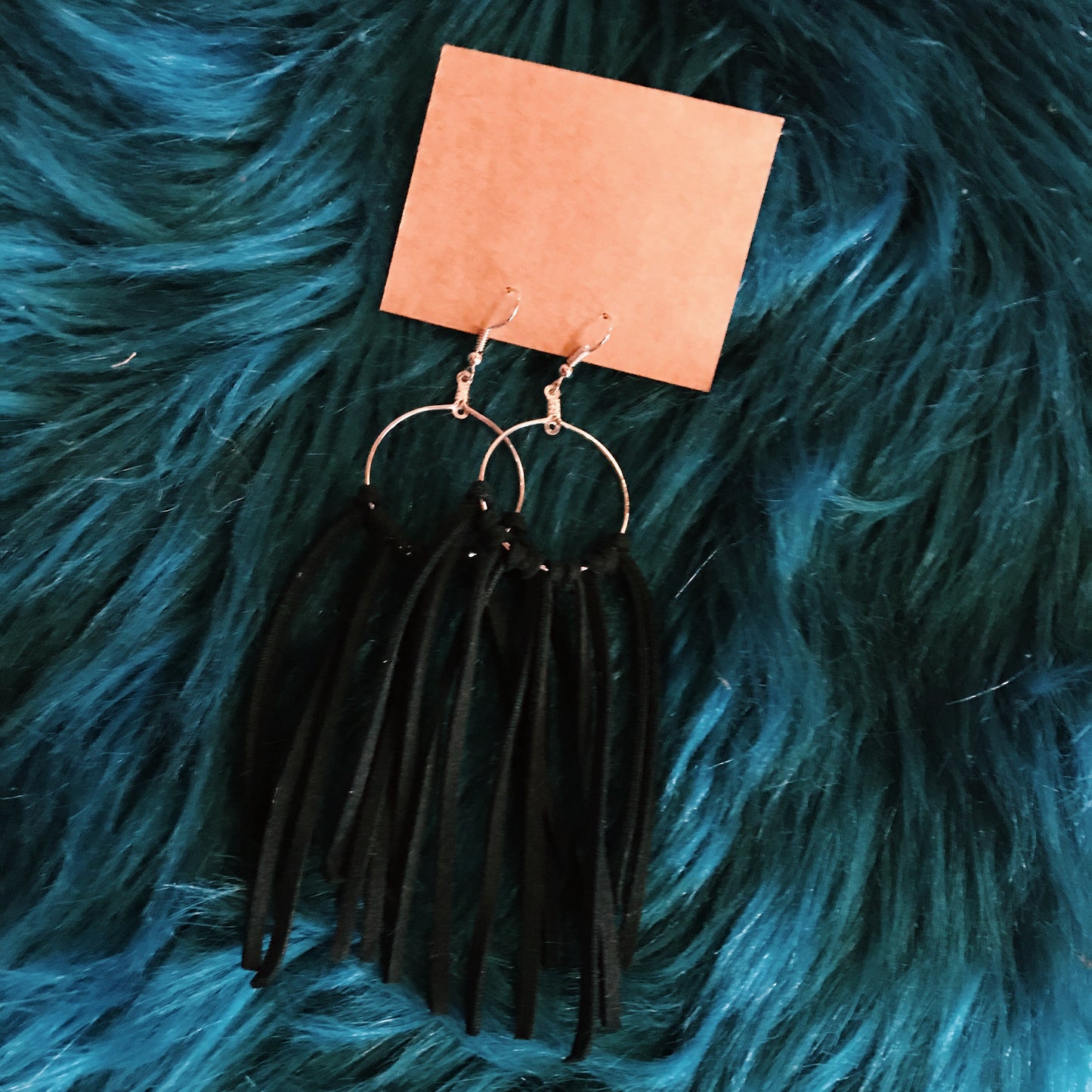 Leather cord tassel earrings