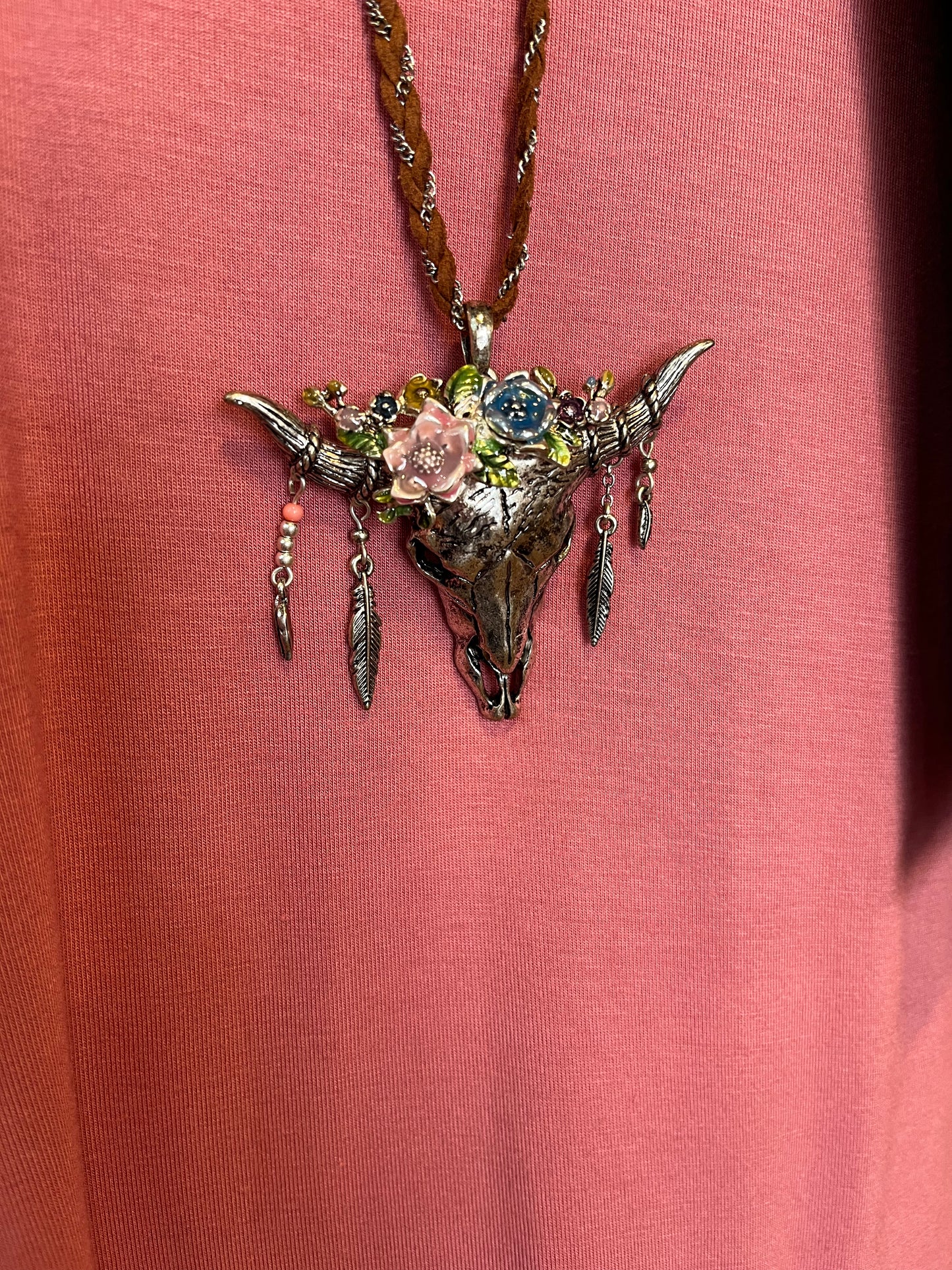 Floral Bull Pendant Necklace