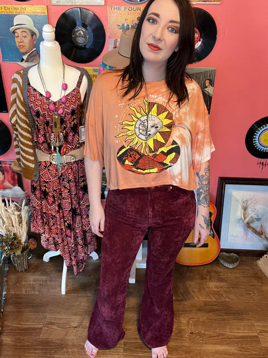 Burgundy corduroy flare pants