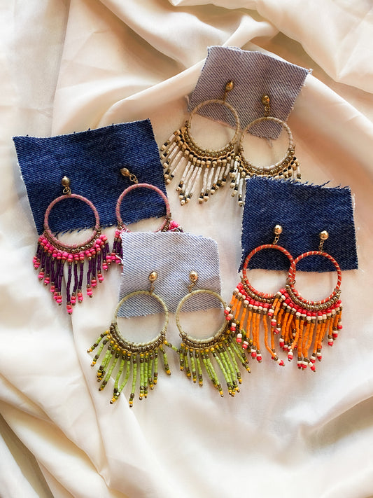 Colorful Metal Hoop Bead Dangle Boho Earrings