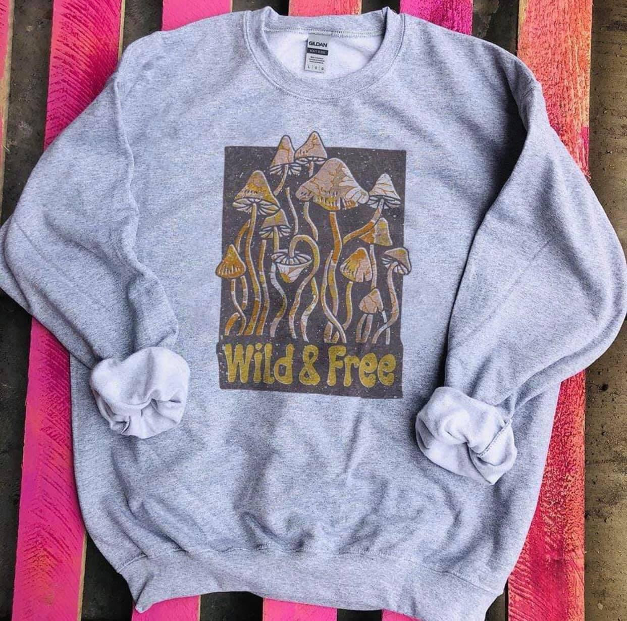 Wild & Free Shrooms Heather Grey Sweatshirt