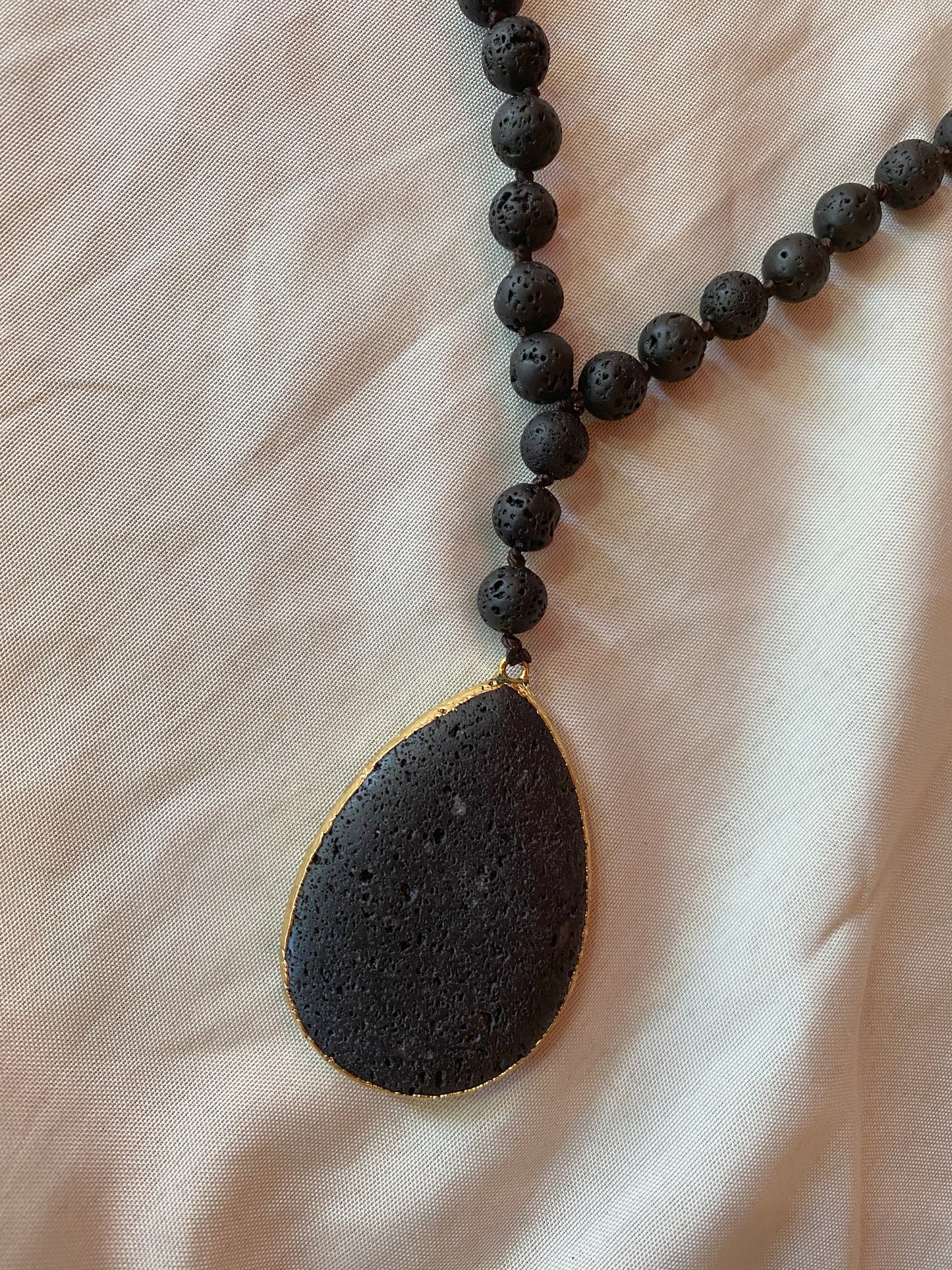 Lava Stone Beaded Pendant Necklace